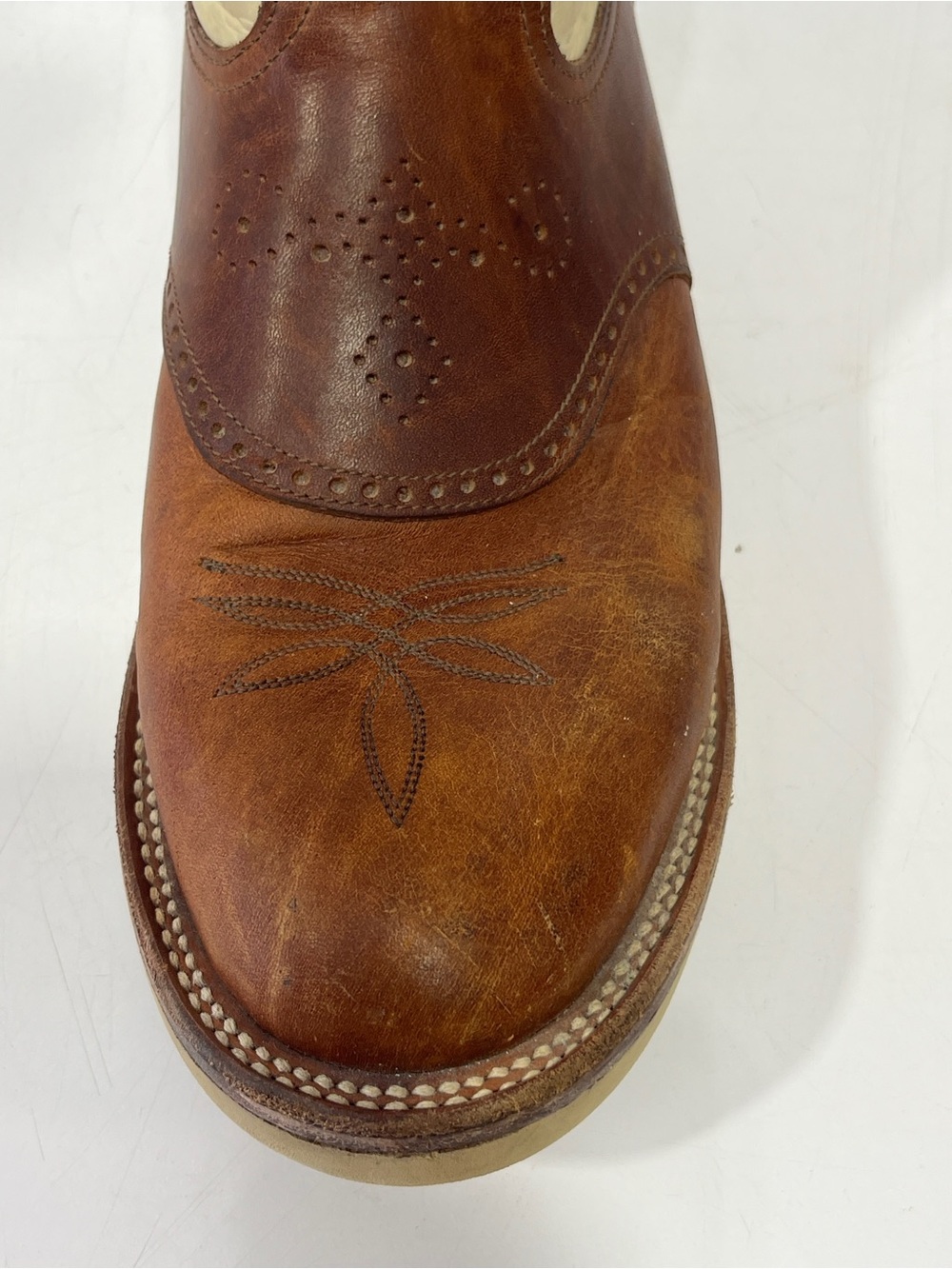 Tony Lama Two-Tone Brown and Cream Western Cowboy Boots - Picture 7 of 16
